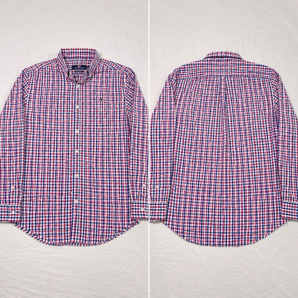 Vineyard Vines Performance Whale Shirt Men's SMALL Classic Fit Plaid Button-Down